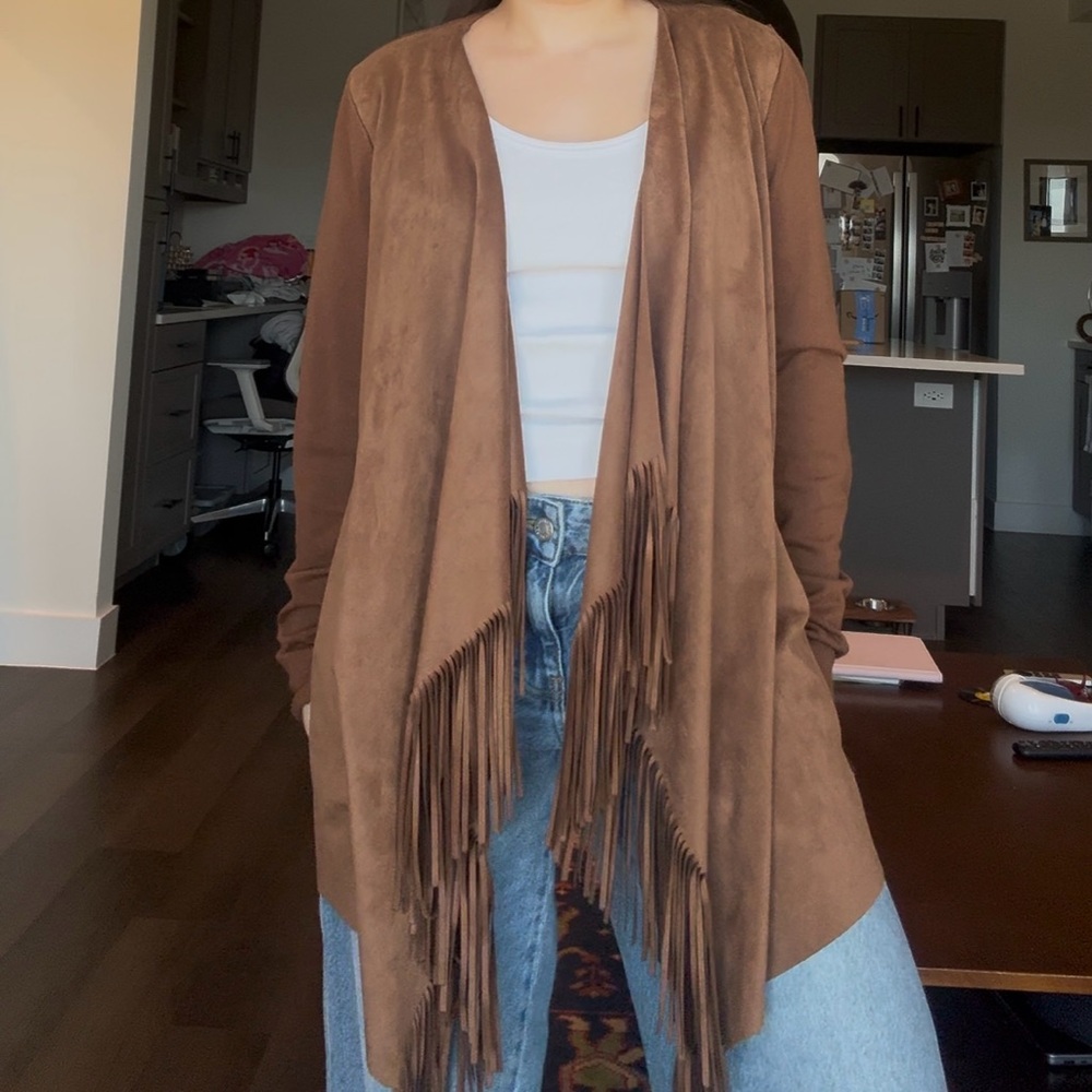 Brown Suede Fringe Cardigan